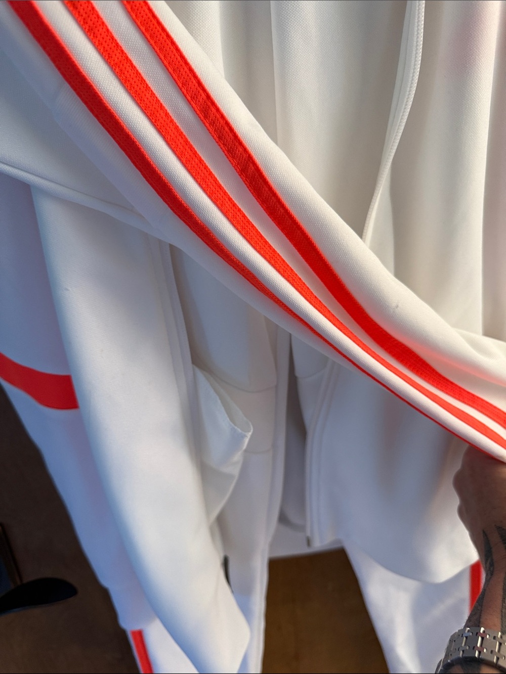 Men Adidas White Track Pants with Pink Stripe - Picture 3 of 3